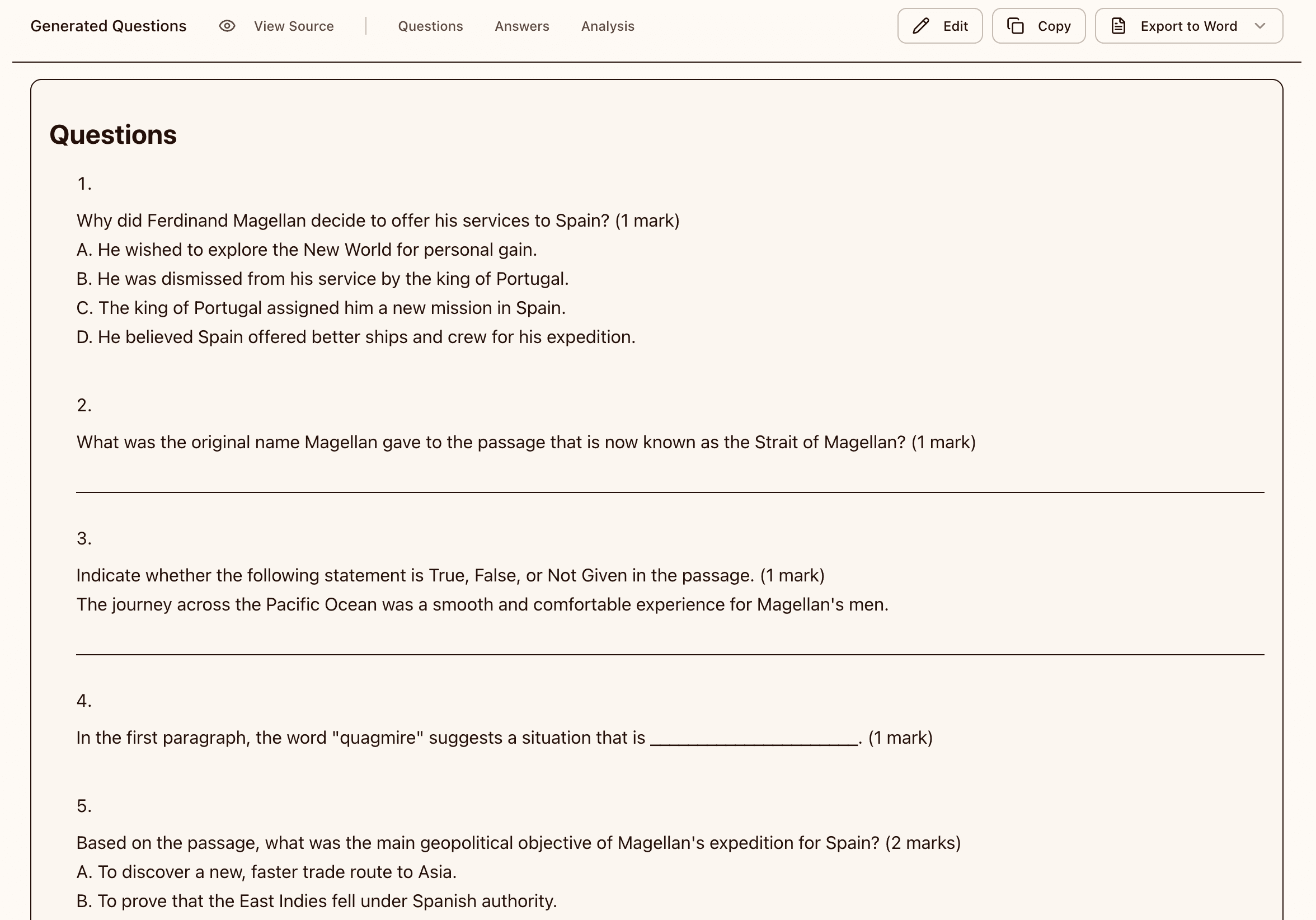 Generate questions